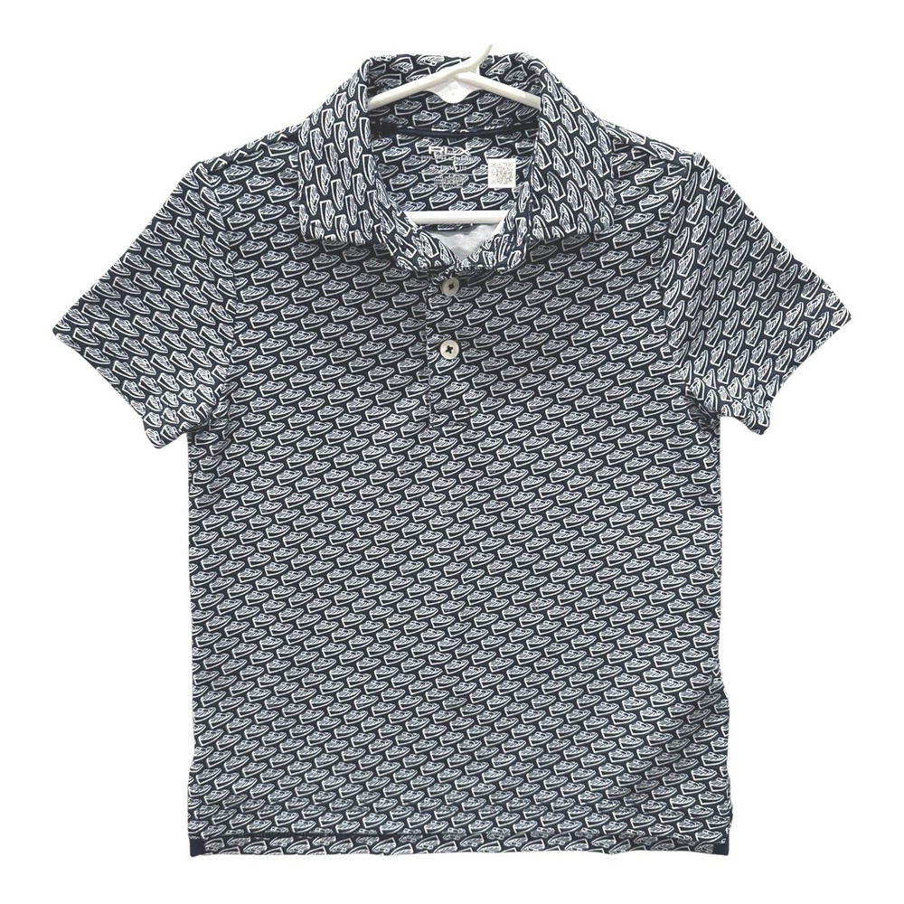 RLX Ralph Lauren Boys 4 Navy Blue White Speedboat Print Performance Polo Shirt 4